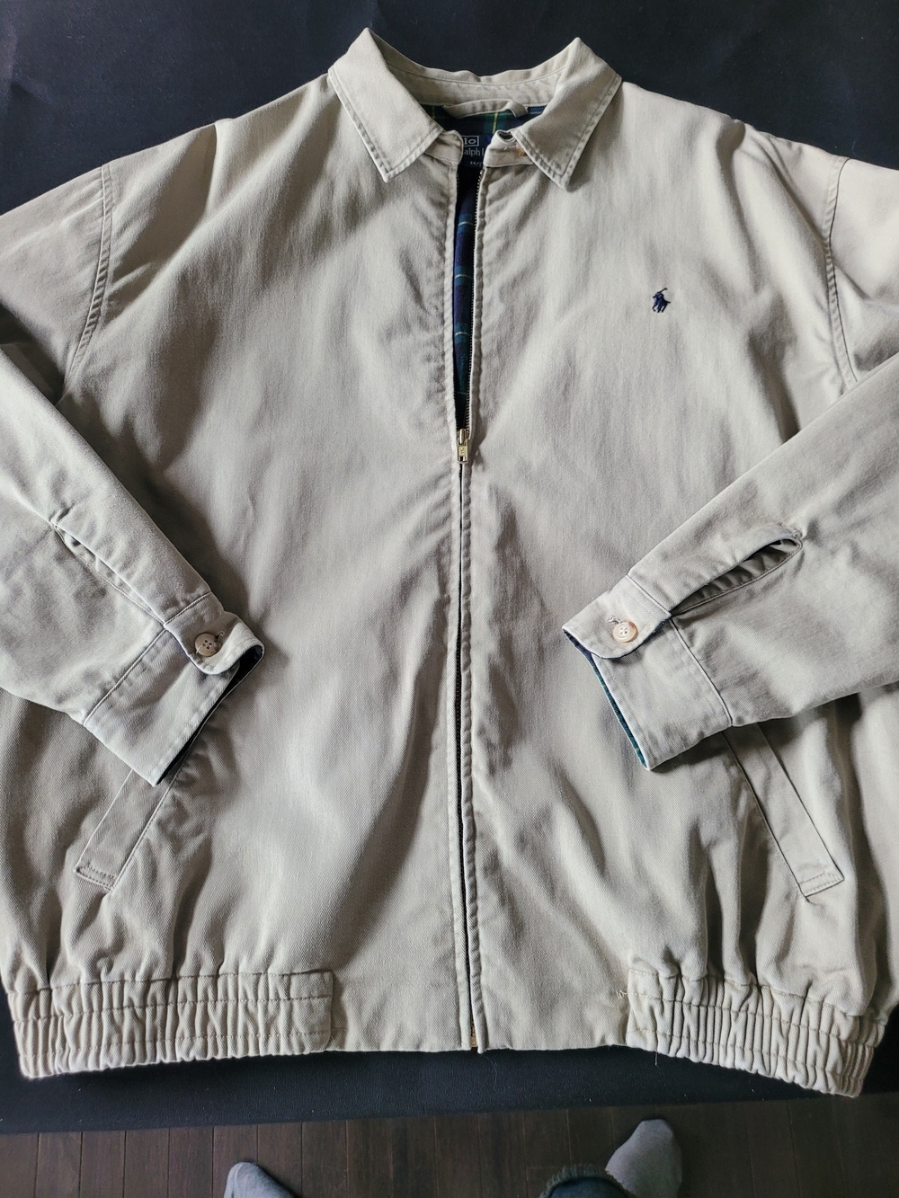 Polo by Ralph Lauren Beige Harrington Jacket with Navy Logo